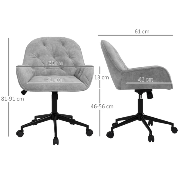 Draaistoel in hoogte verstelbaar ergonomische werkstoel met fluwelen look in lichtgrijs voor woonkamer & kantoor 4