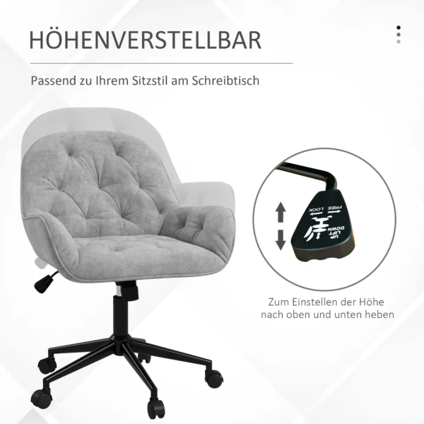 Draaistoel in hoogte verstelbaar ergonomische werkstoel met fluwelen look in lichtgrijs voor woonkamer & kantoor 5