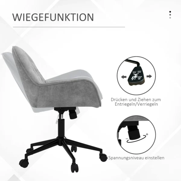 Draaistoel in hoogte verstelbaar ergonomische werkstoel met fluwelen look in lichtgrijs voor woonkamer & kantoor 6