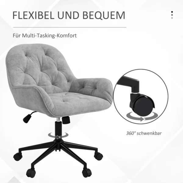 Draaistoel in hoogte verstelbaar ergonomische werkstoel met fluwelen look in lichtgrijs voor woonkamer & kantoor 7