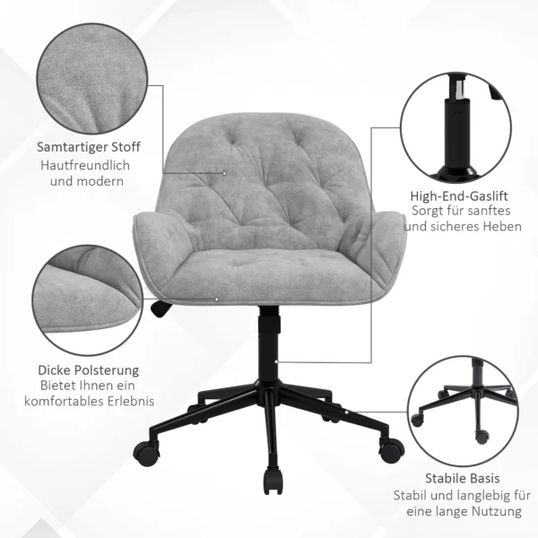 Draaistoel in hoogte verstelbaar ergonomische werkstoel met fluwelen look in lichtgrijs voor woonkamer & kantoor 8