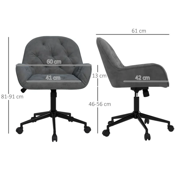 Draaistoel woonkamerstoel ergonomische bureaustoel fluweelachtig donkergrijs met verstelbare hoogte & comfortabele bekleding 4
