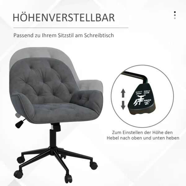 Draaistoel woonkamerstoel ergonomische bureaustoel fluweelachtig donkergrijs met verstelbare hoogte & comfortabele bekleding 5