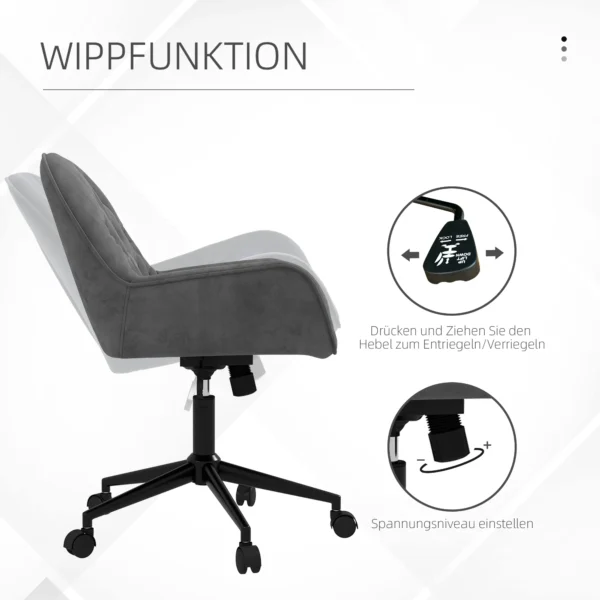 Draaistoel woonkamerstoel ergonomische bureaustoel fluweelachtig donkergrijs met verstelbare hoogte & comfortabele bekleding 6