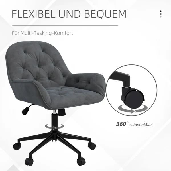 Draaistoel woonkamerstoel ergonomische bureaustoel fluweelachtig donkergrijs met verstelbare hoogte & comfortabele bekleding 7