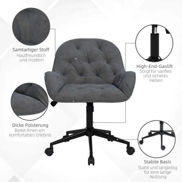 Draaistoel woonkamerstoel ergonomische bureaustoel fluweelachtig donkergrijs met verstelbare hoogte & comfortabele bekleding 8