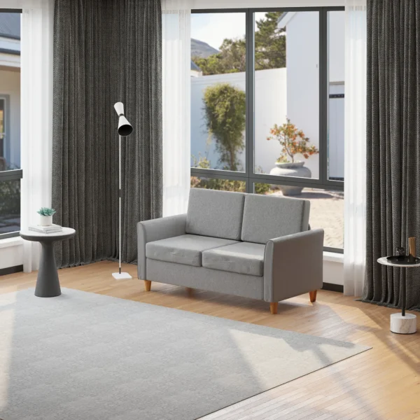 Dubbelbank comfortabele bank met afneembare kussens van linnen in lichtgrijs 141x65x78cm ideaal voor woonkamer 10