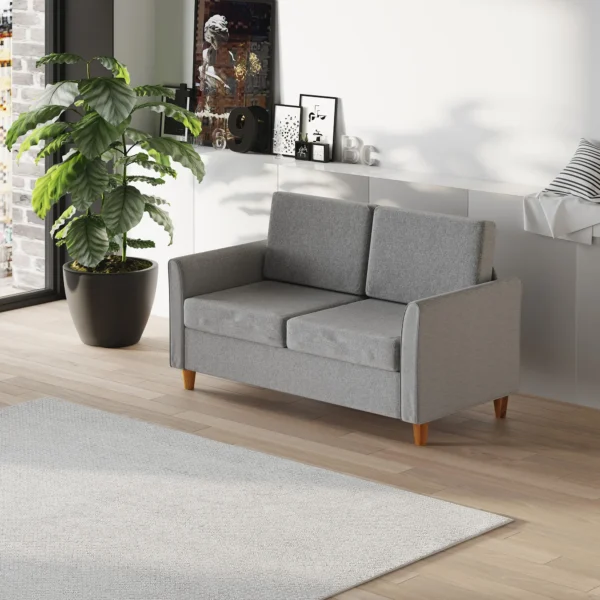 Dubbelbank comfortabele bank met afneembare kussens van linnen in lichtgrijs 141x65x78cm ideaal voor woonkamer 2