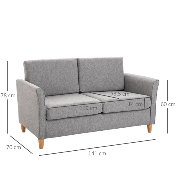 Dubbelbank comfortabele bank met afneembare kussens van linnen in lichtgrijs 141x65x78cm ideaal voor woonkamer 4