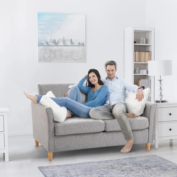 Dubbelbank comfortabele bank met afneembare kussens van linnen in lichtgrijs 141x65x78cm ideaal voor woonkamer 5