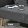 Dubbelbank loveseat met kussen, verstelbare voetensteunen, fluweelachtig polyester, rubberhout, schuim, 2 zits, stoffen bekleding 6