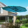 Dubbele parasol met solar led verlichting 451x267 cm aluminium uv 50+ parasol met handslinger, balkonparasol windbestendig markt parasol zonbescherming voor strand balkon tuin, blauw 9