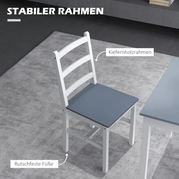 Eetgroep 3 delige keukentafelset voor 2 personen, compact in grijs en wit, grenenhout, ideaal voor keuken en woonkamer 7