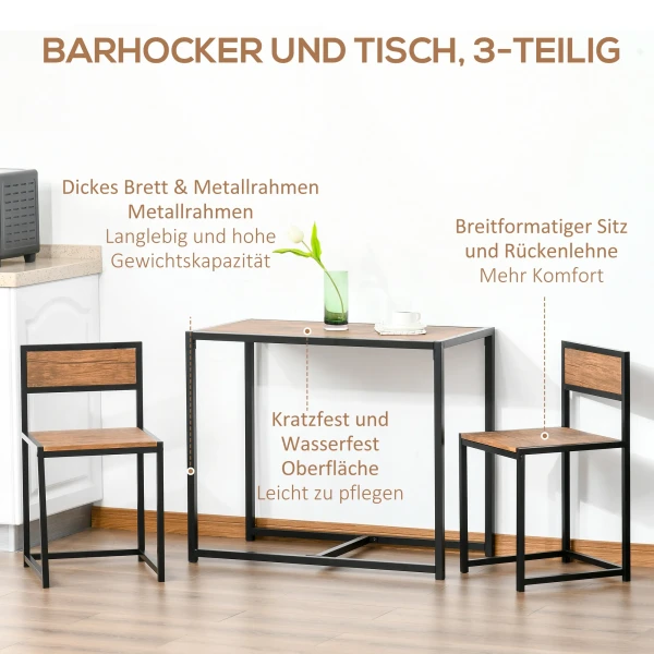 Eetgroep keukentafel met 2 stoelen eettafel set eetkamergroep van metaal en natuurhout voor kleine ruimtes 5