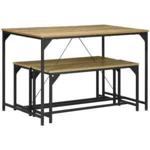 Eetkamerset industrieel ontwerp 3 delig voor 4 personen, eettafel met 2 banken, ideaal voor keuken & woonkamer, natuur 120x70x75cm 1
