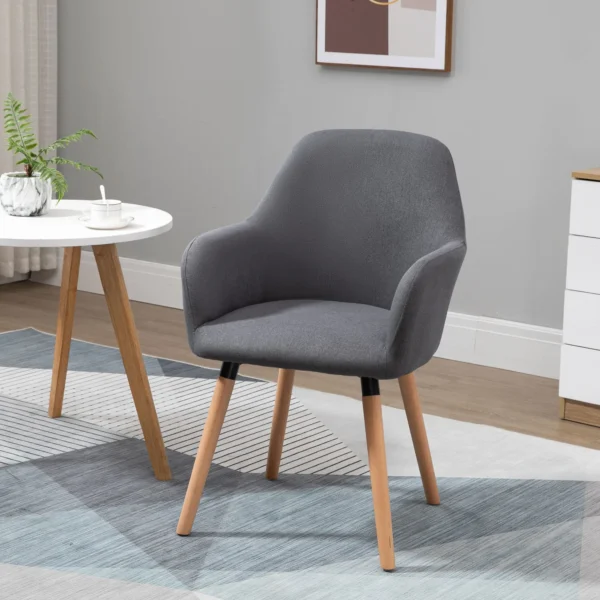 Eetkamerstoel gestoffeerde stoel met anti slip donkergrijs linnenstof beukenhout 56x60x85 cm voor woonkamer & eetruimte 2