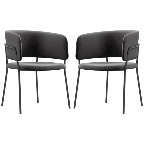Eetkamerstoelen set van 2, keukenstoel met rugleuning, stalen poten, gestoffeerde stoel met fluweel look voor woonkamer, keuken, grijs 57 x 53 x 73 cm 1