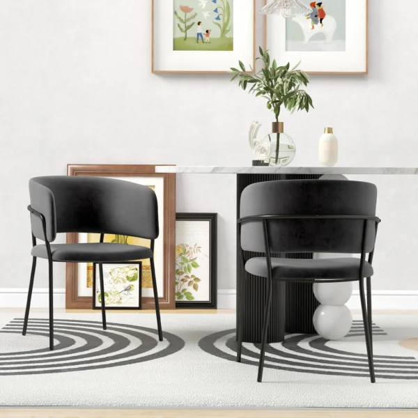 Eetkamerstoelen set van 2, keukenstoel met rugleuning, stalen poten, gestoffeerde stoel met fluweel look voor woonkamer, keuken, grijs 57 x 53 x 73 cm 10