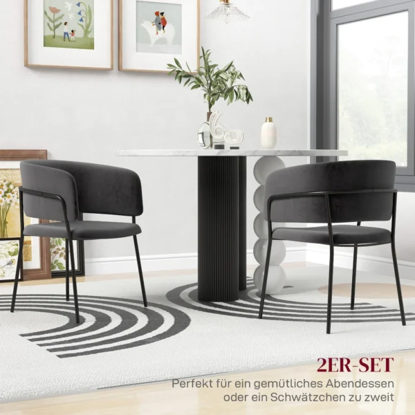 Eetkamerstoelen set van 2, keukenstoel met rugleuning, stalen poten, gestoffeerde stoel met fluweel look voor woonkamer, keuken, grijs 57 x 53 x 73 cm 5