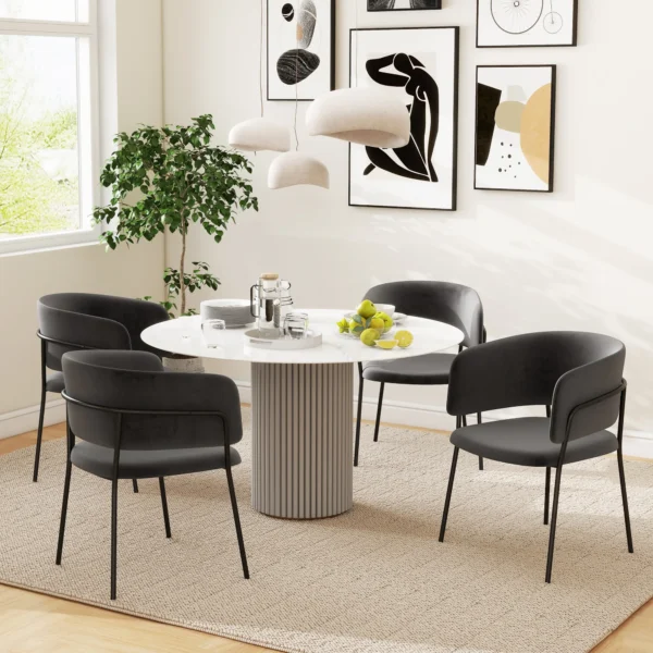 Eetkamerstoelen set van 2, keukenstoel met rugleuning, stalen poten, gestoffeerde stoel met fluweel look voor woonkamer, keuken, grijs 57 x 53 x 73 cm 8