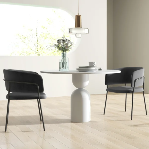Eetkamerstoelen set van 2, keukenstoel met rugleuning, stalen poten, gestoffeerde stoel met fluweel look voor woonkamer, keuken, grijs 57 x 53 x 73 cm 9