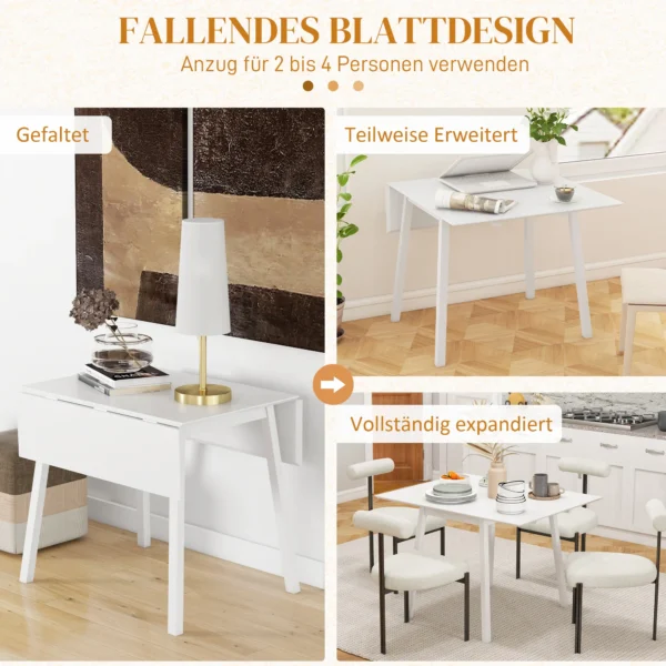Eettafel opklapbaar, keukentafel voor 2 4 personen, klaptafel, eetkamertafel van hout, voor kleine ruimtes, 110 x 86 x 75 cm, wit 5