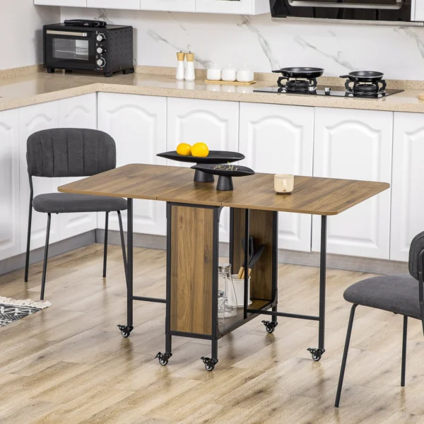 Eettafel opvouwbaar en verplaatsbaar voor 6 personen, opbergruimte voor kleine ruimtes, tot 50kg, 130x80x74cm, lichtbruin 2