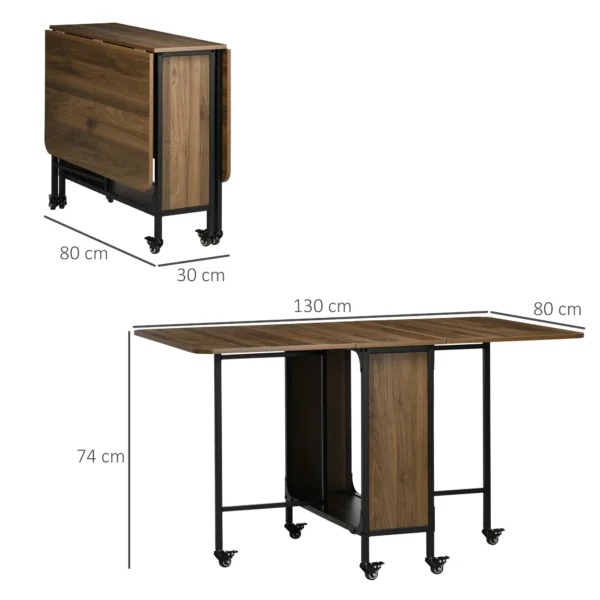 Eettafel opvouwbaar en verplaatsbaar voor 6 personen, opbergruimte voor kleine ruimtes, tot 50kg, 130x80x74cm, lichtbruin 4