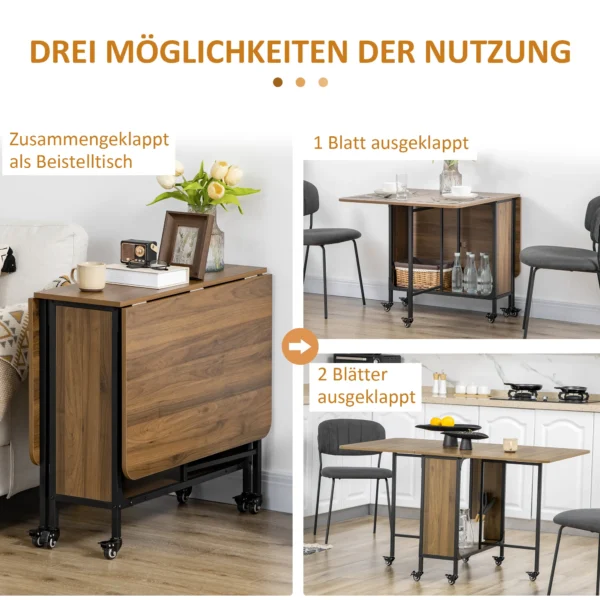 Eettafel opvouwbaar en verplaatsbaar voor 6 personen, opbergruimte voor kleine ruimtes, tot 50kg, 130x80x74cm, lichtbruin 5