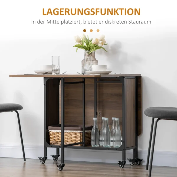 Eettafel opvouwbaar en verplaatsbaar voor 6 personen, opbergruimte voor kleine ruimtes, tot 50kg, 130x80x74cm, lichtbruin 6