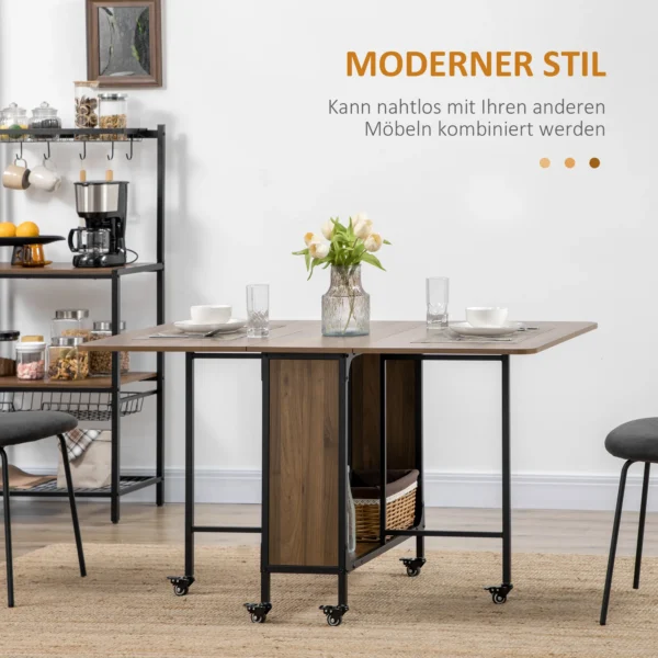 Eettafel opvouwbaar en verplaatsbaar voor 6 personen, opbergruimte voor kleine ruimtes, tot 50kg, 130x80x74cm, lichtbruin 8