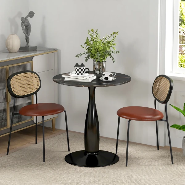 Eettafel, ronde keukentafel, moderne eetkamertafel koffietafel met stalen frame, bartafel voor 2 personen, Ø70 x 74 cm, zwart 2