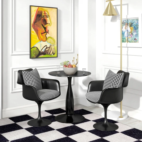 Eettafel, ronde keukentafel, moderne eetkamertafel koffietafel met stalen frame, bartafel voor 2 personen, Ø70 x 74 cm, zwart 7