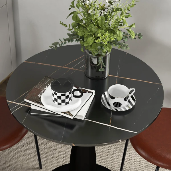 Eettafel, ronde keukentafel, moderne eetkamertafel koffietafel met stalen frame, bartafel voor 2 personen, Ø70 x 74 cm, zwart 9
