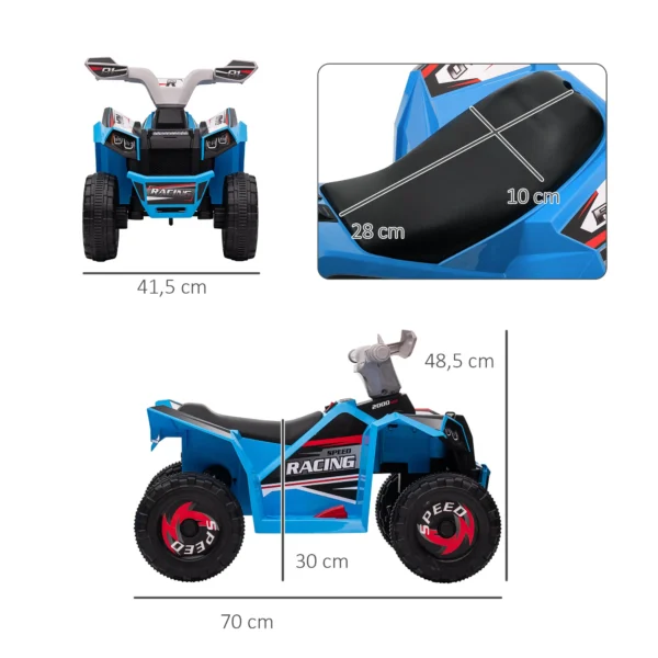 Elektrische kinderquad, mini elektrische quad met vooruit , achteruitfunctie, 6 v elektrisch voertuig voor kinderen 1,5 3 jaar, 2,5 km/u, blauw 4