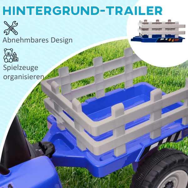 Elektrische kindtractor met afstandsbediening en aanhanger, mp3 koplampen, 3 6 km/u, voor 3 6 jaar, blauw 5
