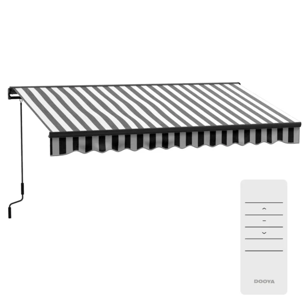 Elektrische knikarm zonnescherm balkon zonnescherm 395 x 250 cm zonwering met uv bescherming, handzwengel, verstelbare cassette zonnescherm met afstandsbediening, grijs+wit 1