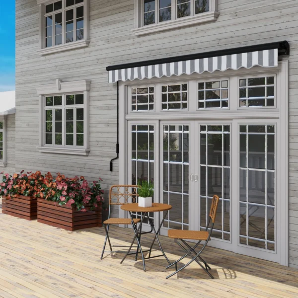 Elektrische knikarm zonnescherm balkon zonnescherm 395 x 250 cm zonwering met uv bescherming, handzwengel, verstelbare cassette zonnescherm met afstandsbediening, grijs+wit 10
