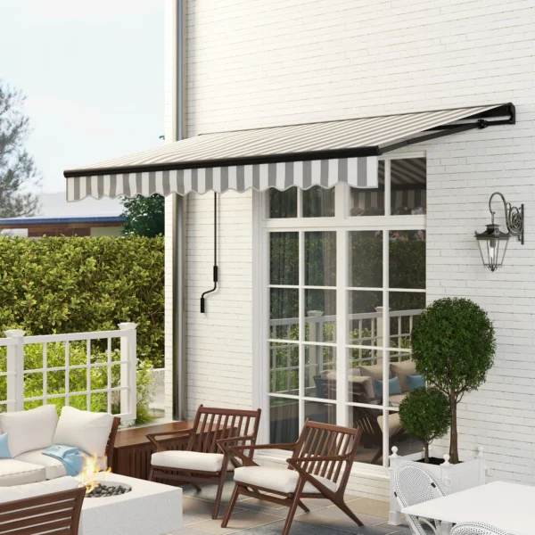 Elektrische knikarm zonnescherm balkon zonnescherm 395 x 250 cm zonwering met uv bescherming, handzwengel, verstelbare cassette zonnescherm met afstandsbediening, grijs+wit 2