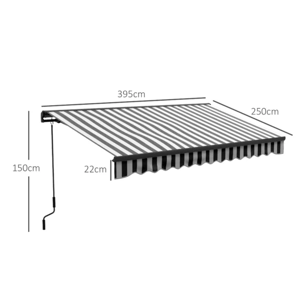 Elektrische knikarm zonnescherm balkon zonnescherm 395 x 250 cm zonwering met uv bescherming, handzwengel, verstelbare cassette zonnescherm met afstandsbediening, grijs+wit 4