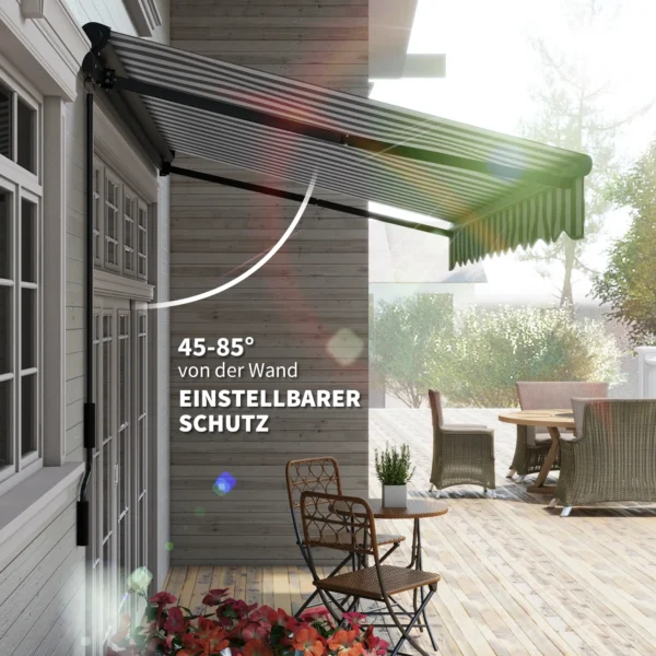 Elektrische knikarm zonnescherm balkon zonnescherm 395 x 250 cm zonwering met uv bescherming, handzwengel, verstelbare cassette zonnescherm met afstandsbediening, grijs+wit 6
