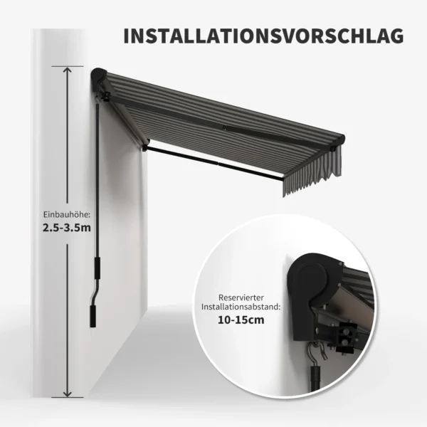 Elektrische knikarm zonnescherm balkon zonnescherm 395 x 250 cm zonwering met uv bescherming, handzwengel, verstelbare cassette zonnescherm met afstandsbediening, grijs+wit 9