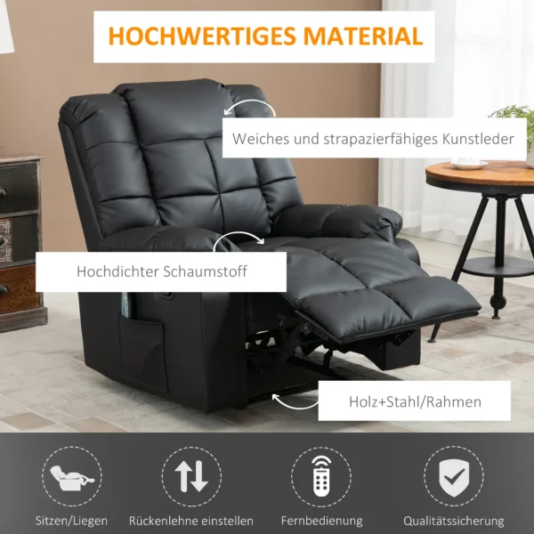 Elektrische massagestoel relaxstoel met massagefunctie van kunstleer, hout & staal, zwart 94x99x99 cm voor ultiem comfort 7