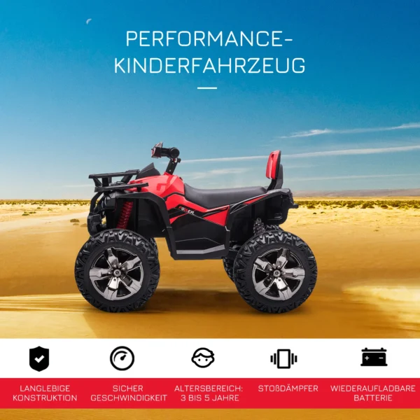 Elektrische quad 12v kinderquad met koplamp & usb aansluiting, mp3 muziekspeler, voor 3 5 jaar, 3 8 km/u, metaal, rood 5