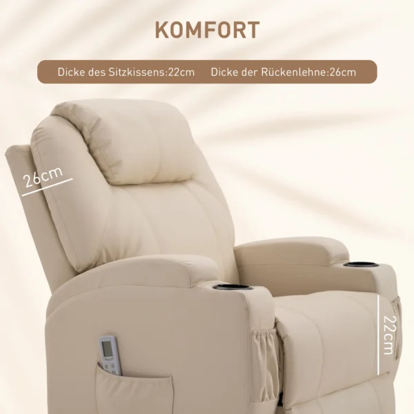 Elektrische relaxstoel, tv stoel, massagestoel, massagefunctie, ligfunctie, kunstleer, beige, 82 x 97 x 110 cm 7