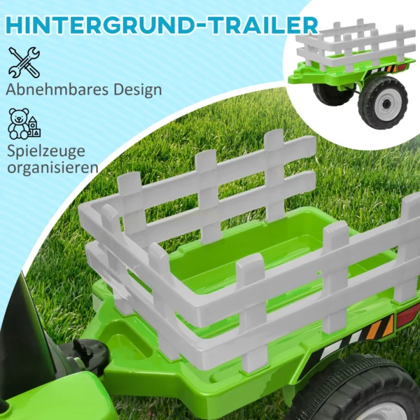 Elektrische tractor met aanhanger, kinderen elektrische auto met afstandsbediening, kinderen opzittractor met mp3 functie, koplampen 5