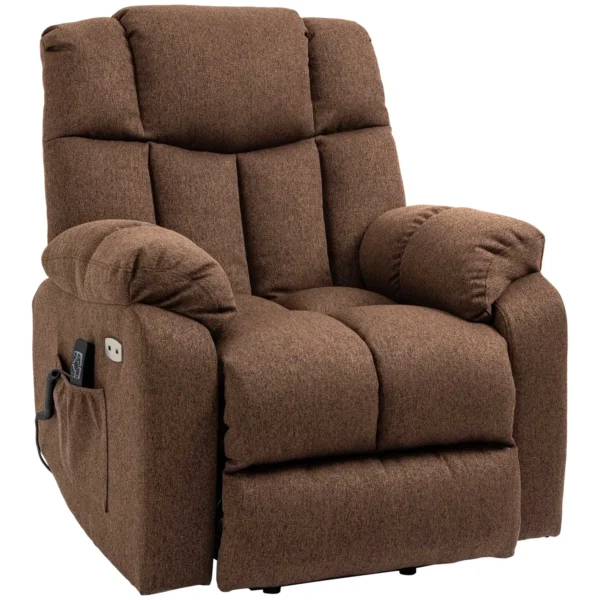 Elektrische tv fauteuil met opsta hulp relaxfauteuil met afstandsbediening en netsnoer 58w bruin staal polyester 92 x 95 x 107 cm 1