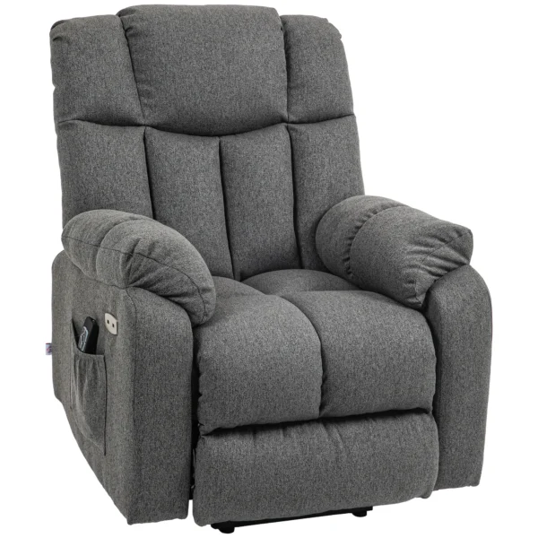 Elektrische tv fauteuil met opsta hulp, relaxfauteuil met ligfunctie, usb aansluiting, tv fauteuil met zakveerkern, zijtas en afstandsbediening, donkergrijs 1