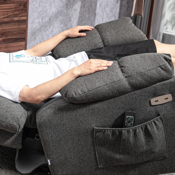 Elektrische tv fauteuil met opsta hulp, relaxfauteuil met ligfunctie, usb aansluiting, tv fauteuil met zakveerkern, zijtas en afstandsbediening, donkergrijs 10