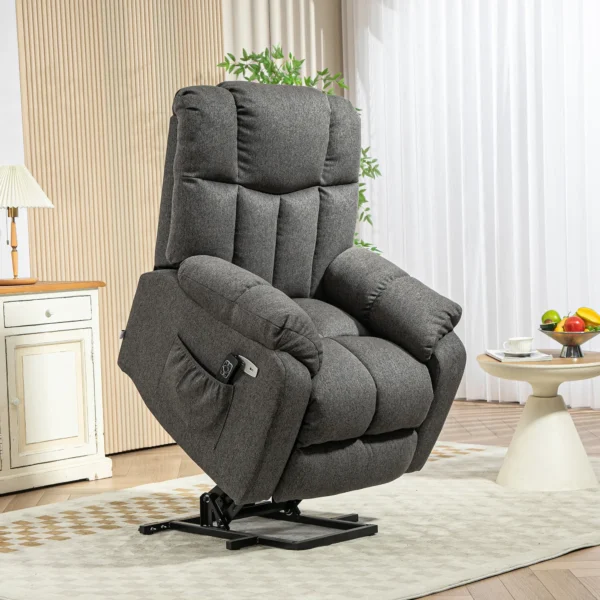 Elektrische tv fauteuil met opsta hulp, relaxfauteuil met ligfunctie, usb aansluiting, tv fauteuil met zakveerkern, zijtas en afstandsbediening, donkergrijs 2
